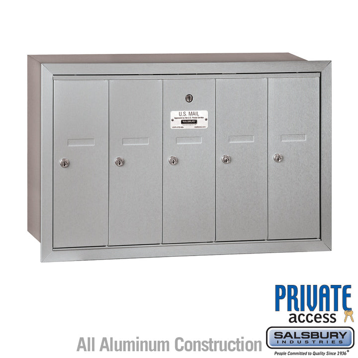 5-Door Aluminum Vertical Mailbox with Private Access and Recessed Mounting