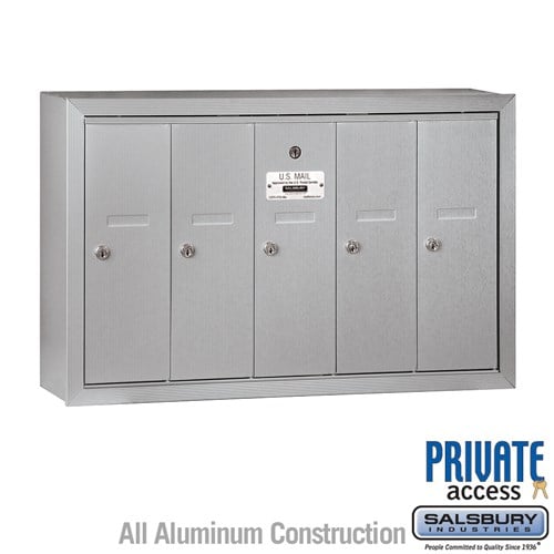 Vertical Mailbox with Master Commercial Lock - 5 Doors - Aluminum - Surface Mounted - Private Access