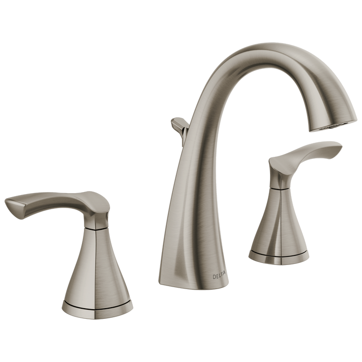 Delta Sandover SpotShield Brushed Nickel 2‑Handle Widespread WaterSense Bathroom Sink Faucet with Drain, 35748LF-SP