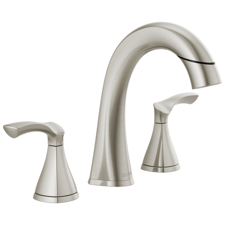 Delta Sandover SpotShield Brushed Nickel 2‑Handle Widespread WaterSense Bathroom Sink Faucet with Drain