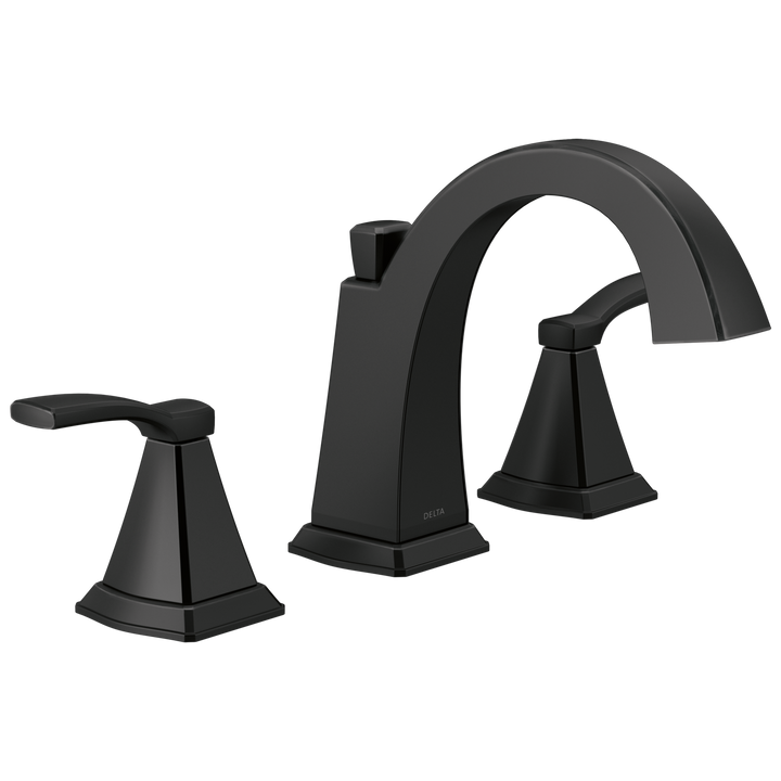 Delta Flynn Matte Black 2-Handle Widespread WaterSense Bathroom Sink Faucet with Drain, Model 35768LF-BL