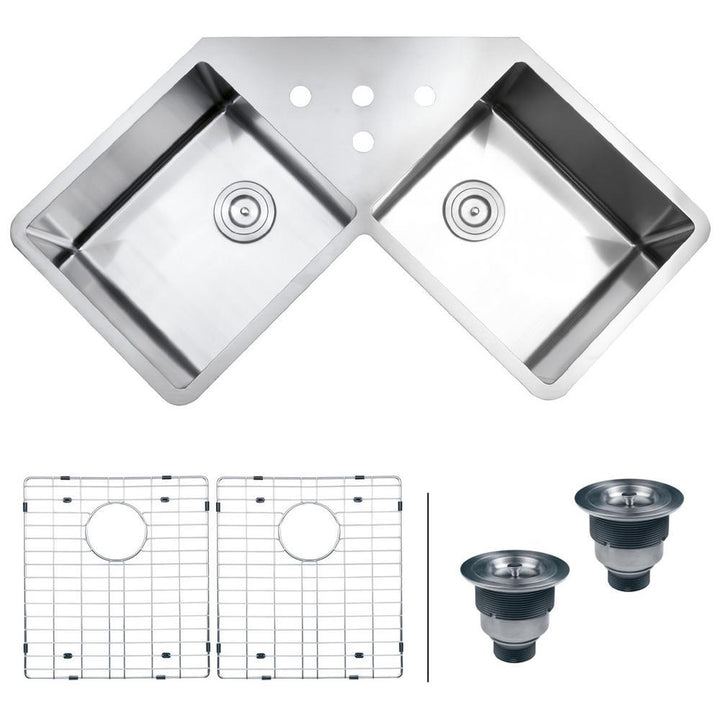50/50 Undermount 16-Gauge Stainless Steel 44 in. Corner Butterfly Double Bowl Kitchen Sink - Super Arbor