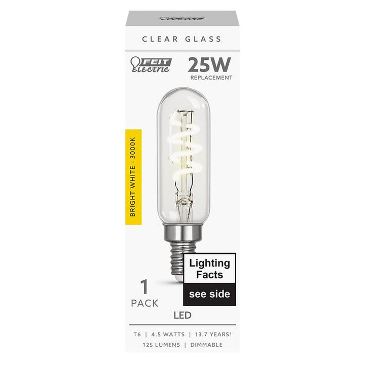 Feit Electric 25-Watt Equivalent T6 Candelabra Dimmable LED Clear Glass Vintage Light Bulb with Spiral Filament Bright White (12-Pack)