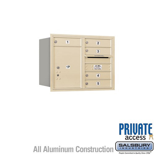 6 Door High Recessed Mounted 4C Horizontal Mailbox with Parcel Locker - Sandstone - Rear Loading