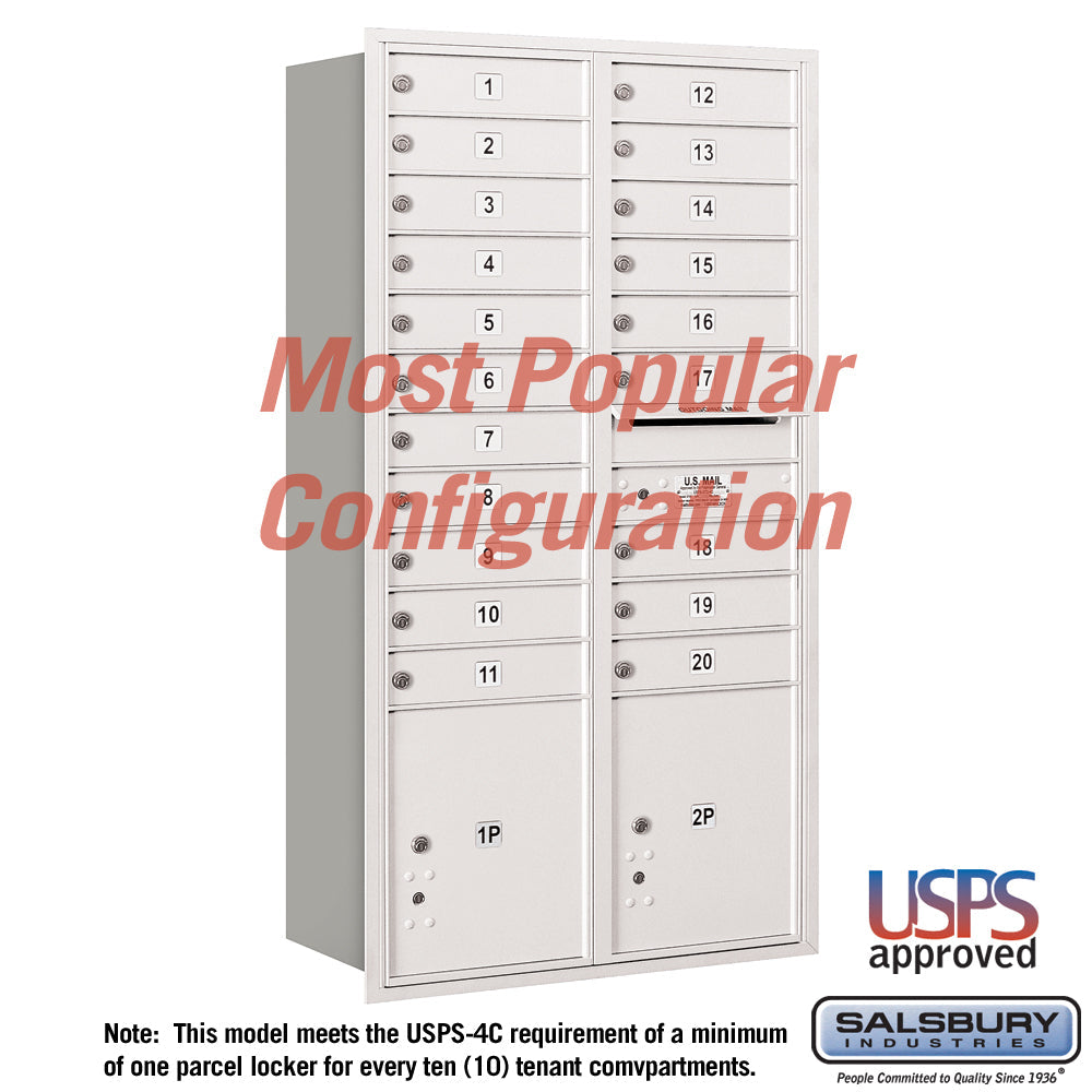 Recessed Mounted 4C Horizontal Mailbox with Master Commercial Locks - Maximum Height Unit - Double Column - 20 MB1 Doors / 2 PL4.5 Parcel Lockers - Custom Color - Front Loading - Private Access