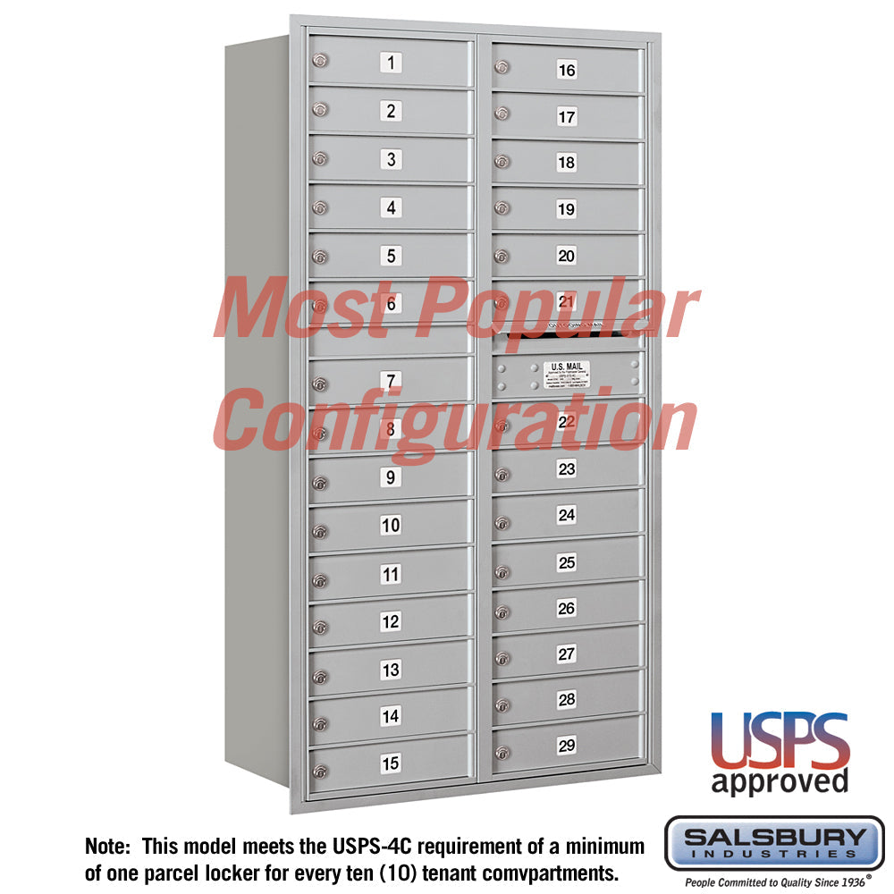 Recessed Mounted 4C Horizontal Mailbox - Double Column - 29 MB1 Doors - Rear Loading - Private Access