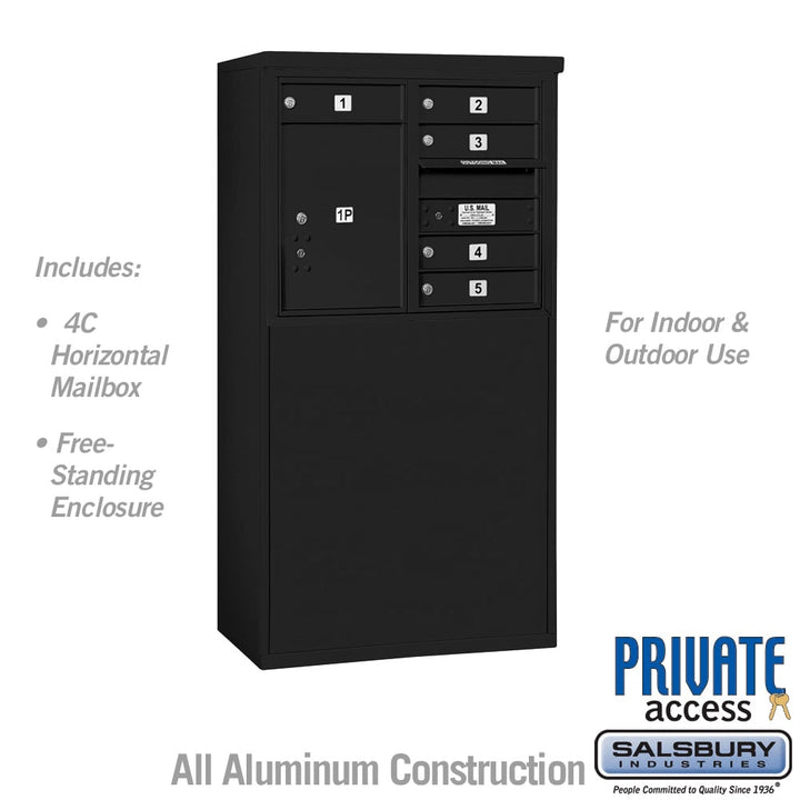 6-Door Free-Standing Mailbox with Parcel Locker in Black