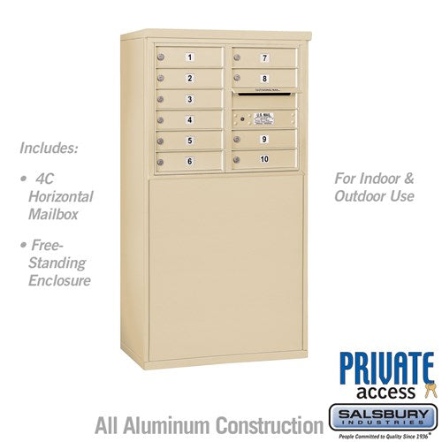 6 Door High Free-Standing 4C Horizontal Mailbox with 10 Doors in Sandstone