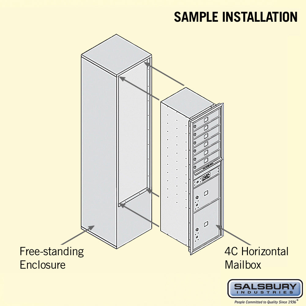Maximum Height Free-Standing 4C Horizontal Mailbox with 6 Doors and 2 Parcel Lockers in Black with Private Access