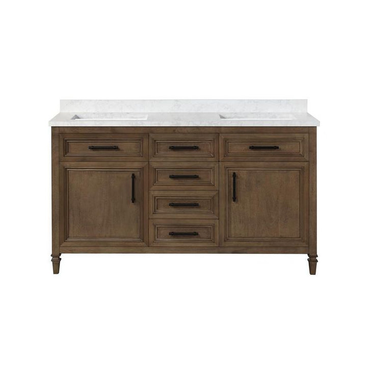 Aiken 60 in. W x 22 in. D Bath Vanity in Almond Latte with Cultured Marble Vanity Top in White with white Basins