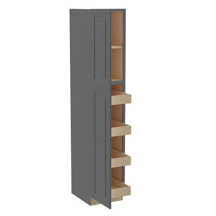 Home Decorators Collection Grayson 18 in. W x 24 in. D x 90 in. H Assembled Plywood Pantry Kitchen Cabinet in Deep Onyx with 4ROT Soft Close LH