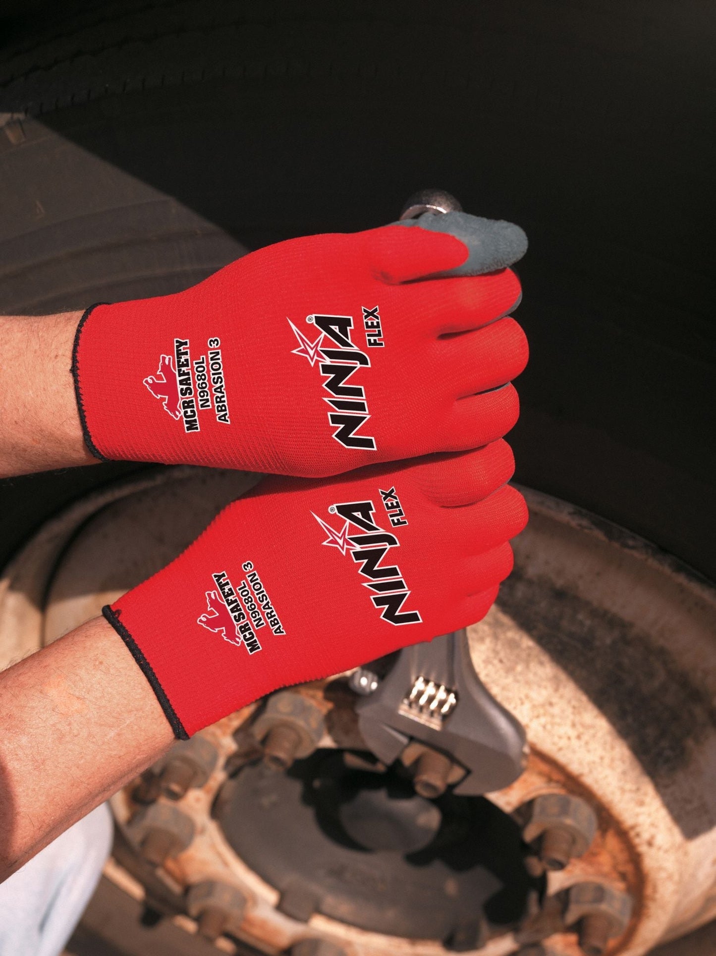 MCR SAFETY Ninja Flex N9680 Red Latex Palm-Dipped Gloves, 2XL