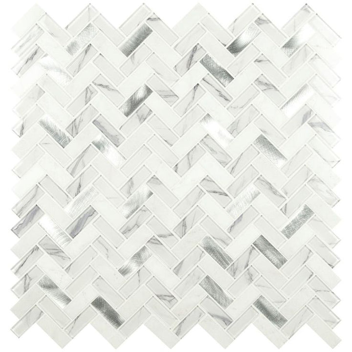 MSI Bytle Bianco Herringbone 12 in. x 12 in. x 6 mm Textured Multi-Surface Mesh-Mounted Mosaic Tile ( 15 sq. ft. / case )