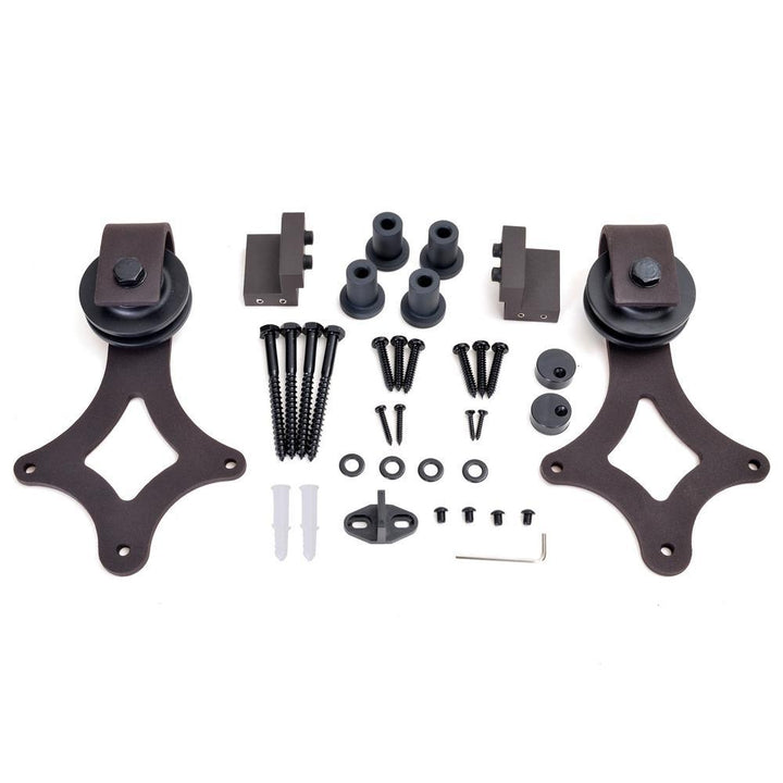 72 in. Antique Bronze Rustic Star Barn Style Sliding Door Track and Hardware Set - Super Arbor