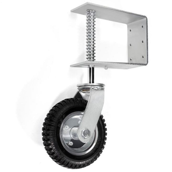 8 in. Silver Heavy-Duty Spring-Loaded Gate Caster with Adjustable Bracket and 200 lbs. Load Rating