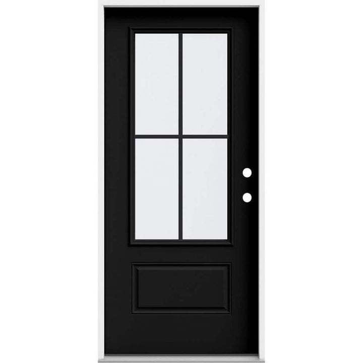 36 in. x 80 in. 1 Panel Left-Hand/Inswing 3/4 Lite Clear Glass Black Steel Prehung Front Door
