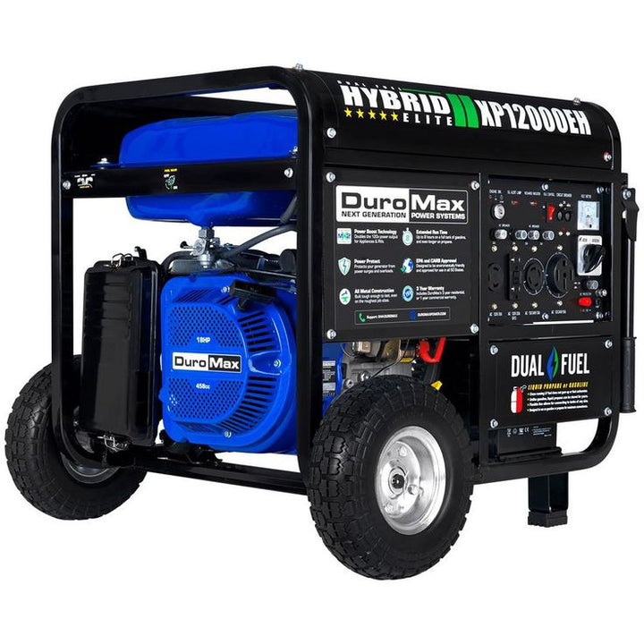 DUROMAX 12000-Watt Electric Start Dual Fuel Gas or Propane Powered Portable Generator, Home Back Up/RV Ready, 50 State Approved