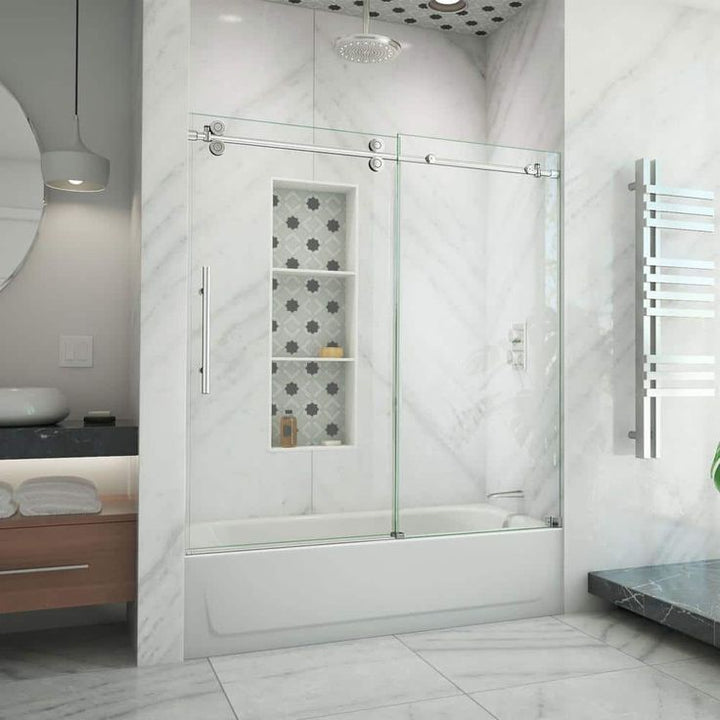 DreamLine Enigma-XO 55-59 in. W x 62 in. H Fully Frameless Sliding Tub Door, Oil Rubbed Bronze