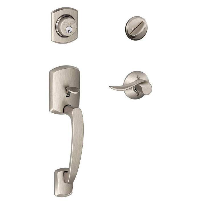 Greenwich Satin Nickel Single Cylinder Deadbolt with Sacramento Lever Door Handleset - Super Arbor