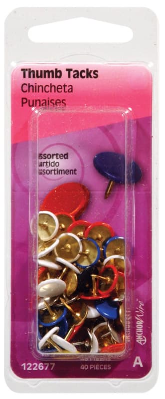 Hillman Assorted Push Pins, 0.375 in Length, 40-Pack
