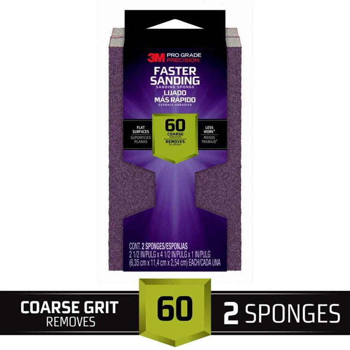 3M Pro Grade Precision 2-1/2 in. x 4-1/2 in. x 1 in. 60-Grit Coarse Block Sanding Sponge (2-Pack)