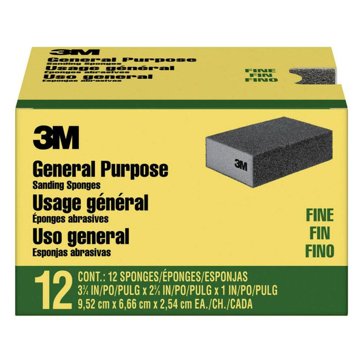 3M 2-7/8 in. x 4-7/8 in x 1 in. 100 Grit Single Angle General Purpose Sanding Sponge, Fine (12 Pack)