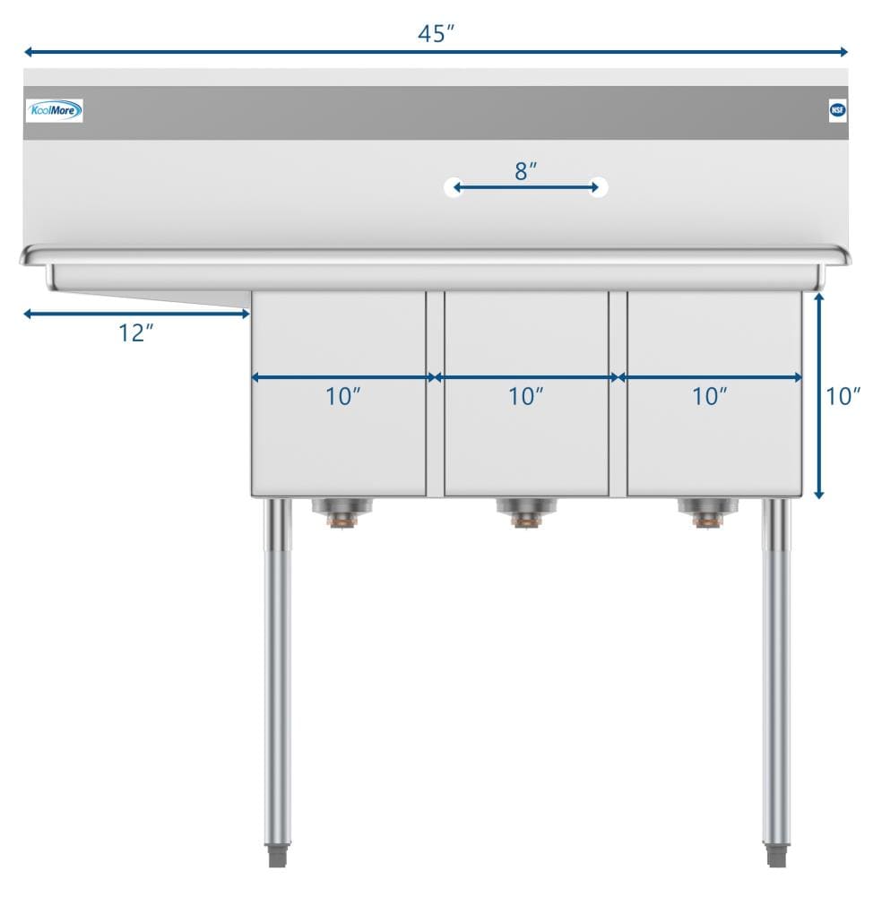 KoolMore Stainless Steel 3-Basin Utility Tub with Drain