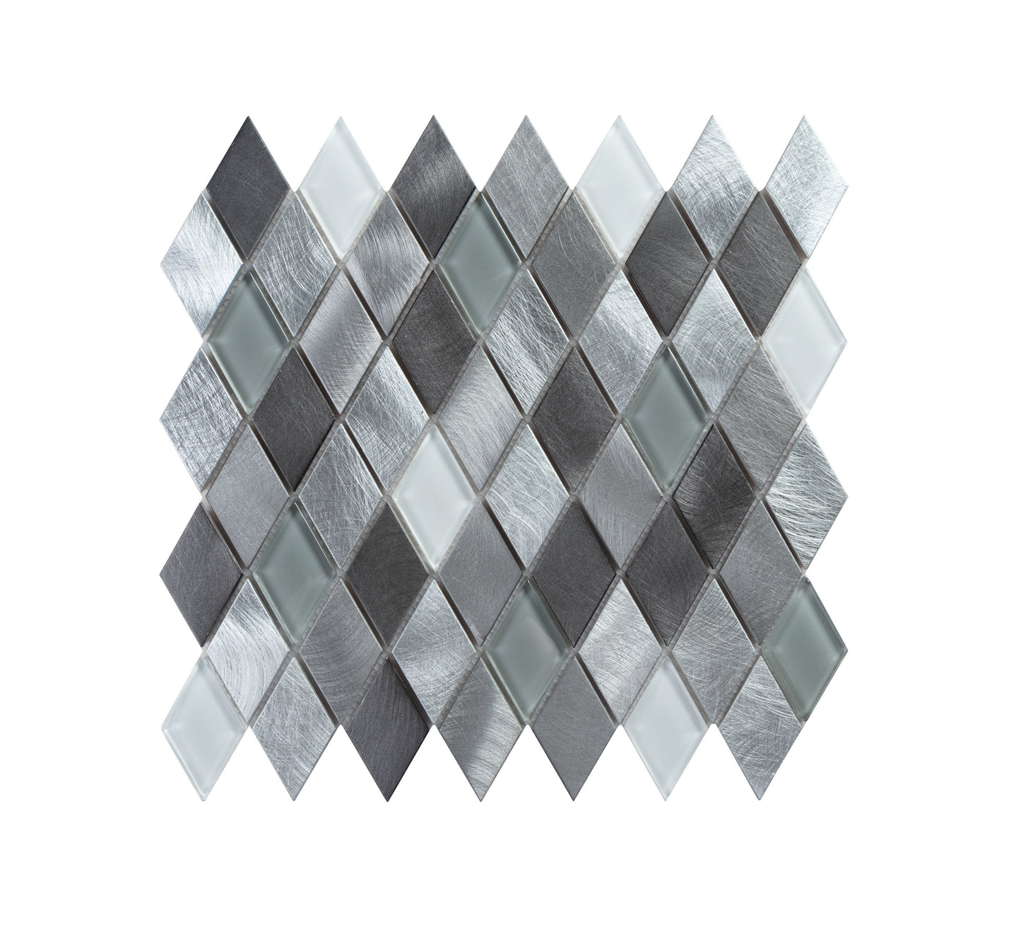 WS Tiles Twilight Series White and Gray 12-in x 12-in Polished Metal Diamond Mosaic Wall Tile product image