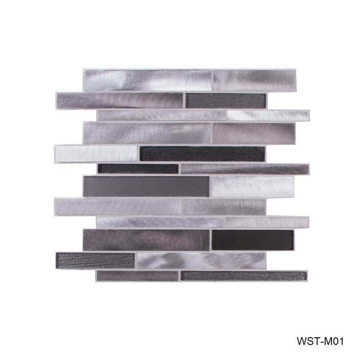 WS Tiles Twilight Series White and Gray 12-in x 12-in Polished Metal Linear Mosaic Wall Tile product image