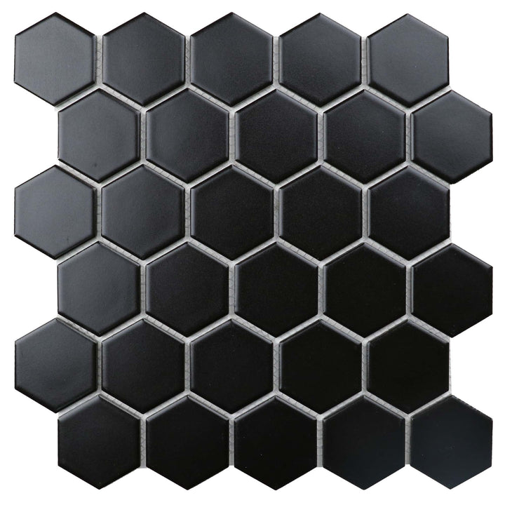 WS Tiles Porcelain Perfection Black 11-in x 11-in Matte Porcelain Hexagon Mosaic Floor and Wall Tile product image