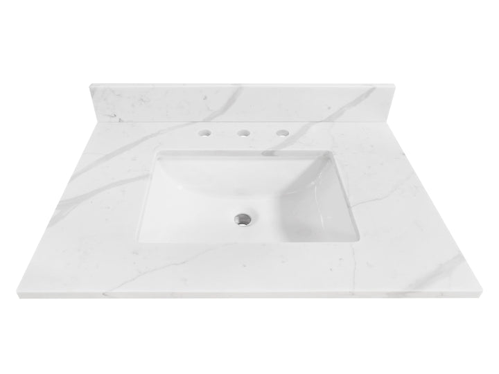 Calacatta 31-in x 22-in White Quartz Undermount Single Sink Widespread Faucet Mount Bathroom Vanity Top