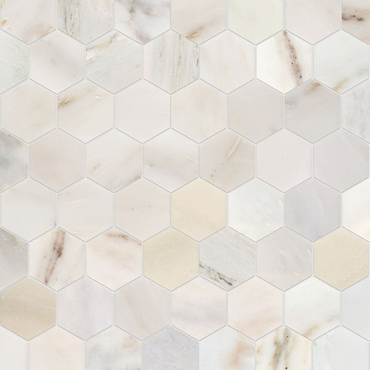 Satori Bianco Perla 12-in x 12-in Polished Natural Stone Look Hexagon Mosaic Floor and Wall Tile (0.96-sq. ft/ Piece)