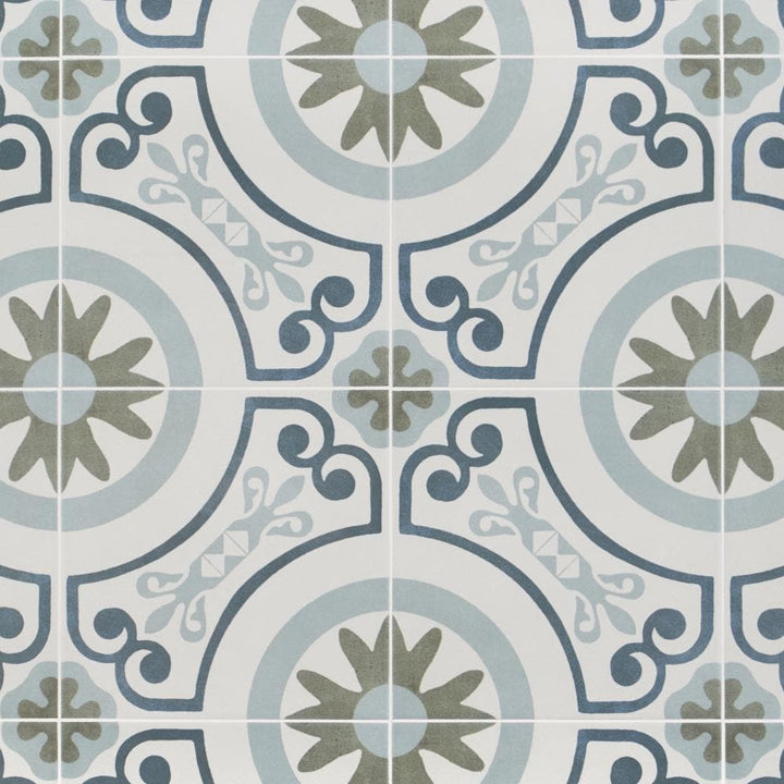 Artmore Tile Agave White Garden 9-in x 9-in Matte Porcelain Encaustic Floor and Wall Tile product image