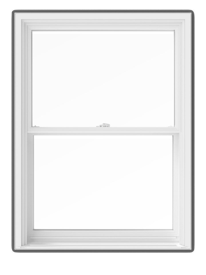 Pella 150 Series Replacement 23-1/2-in x 37-1/2-in x 4-9/16-in Jamb White Vinyl Low‑E Argon Double‑Hung Window, Full Screen Included