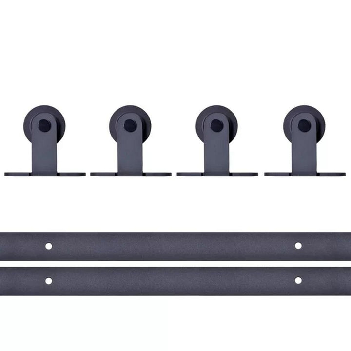 Top Mount 144 in. Matte Black Double Track Barn Door Hardware Kit - Super Arbor