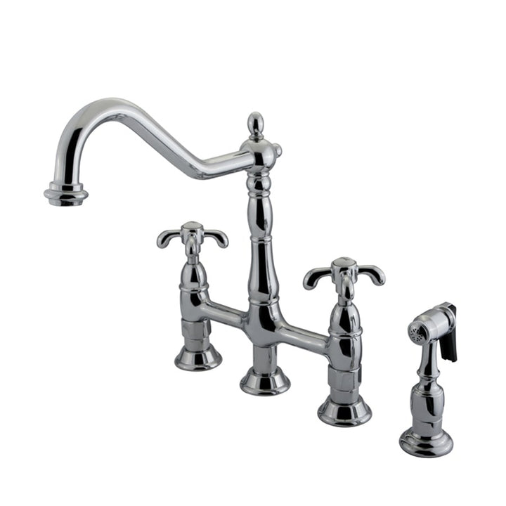Elements of Design French Country Chrome 2-Handle Deck-Mount Bridge Kitchen Faucet with Side Sprayer