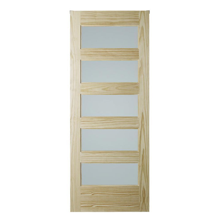 37 in. x 84 in. 5-Lite Frosted Unfinished Clear Pine Interior Barn Door Slab - Super Arbor