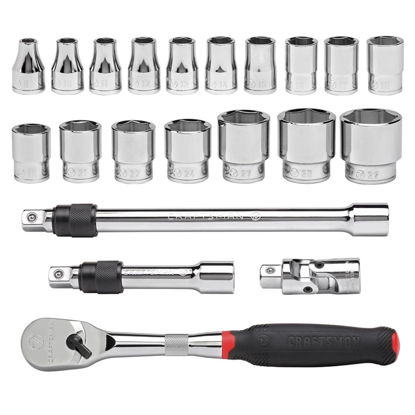 Craftsman V-Series 1/2 in. Drive Metric 6 Point Socket and Tool Set, 21 pc