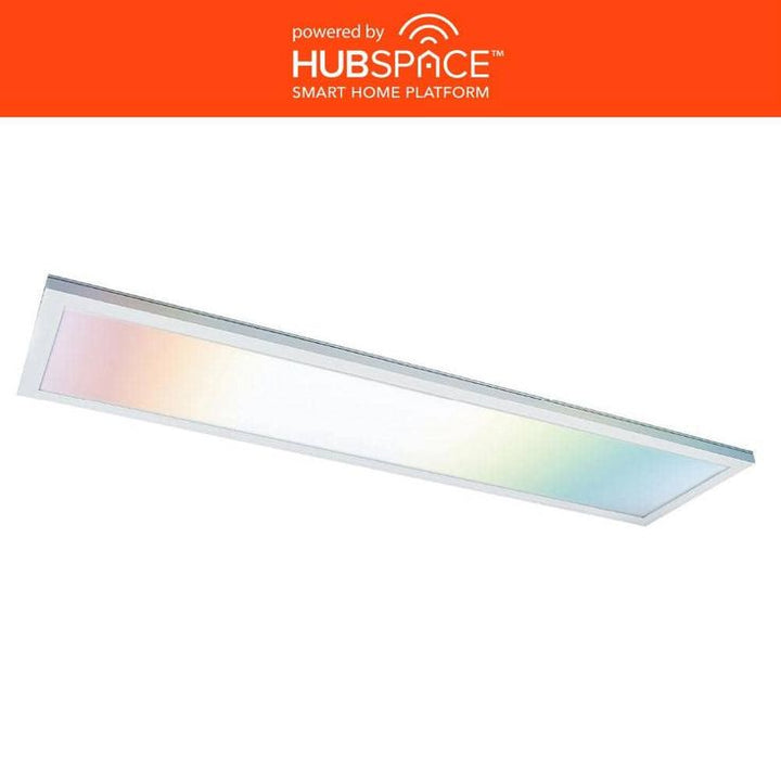 Commercial Electric 1 ft. x 4 ft. Smart Color Selectable RGBW CCT Integrated LED White Flat Panel Ceiling Flush Mount Powered by Hubspace
