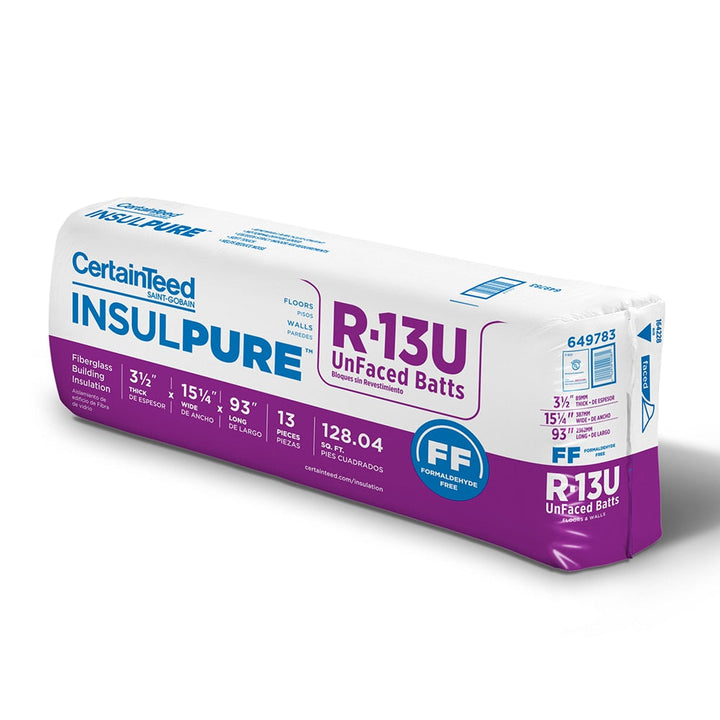 CertainTeed InsulPure R-13 Unfaced Fiberglass Batt Insulation (15.25-in W x 93-in L) 128.04-sq ft
