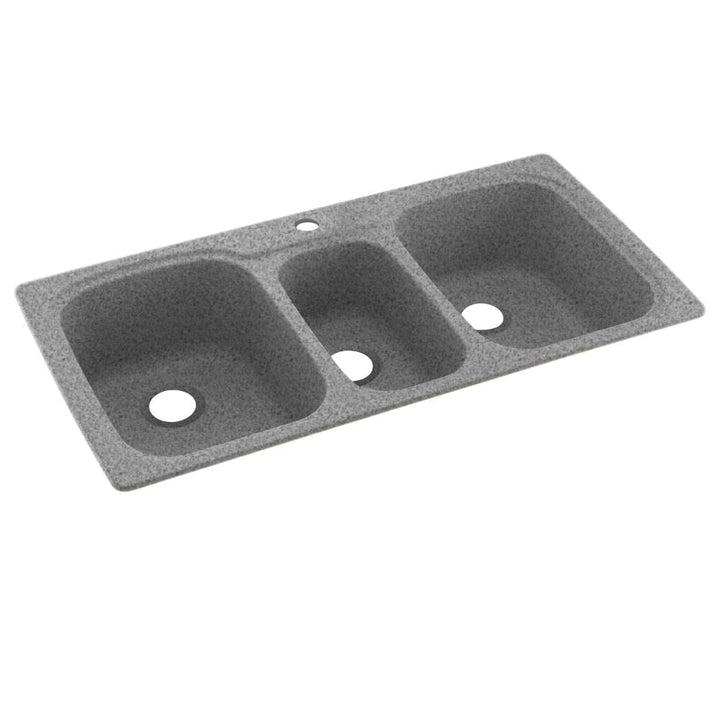 Swan Dual-Mount Solid Surface 44 in. x 22 in. 2-Hole 40/20/40 Triple Bowl Kitchen Sink in Gray Granite