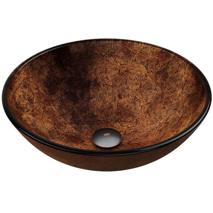 VIGO Russet Handmade Countertop Glass Round Vessel Bathroom Sink