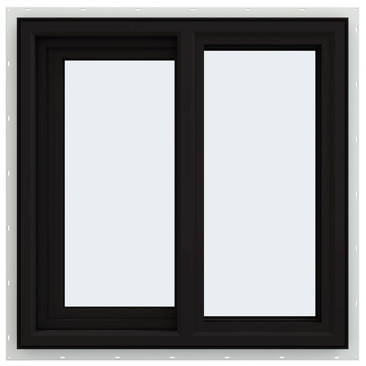JELD-WEN FiniShield V-4500 23-1/2-in x 23-1/2-in x 3-in Jamb Left-Operable Vinyl Sliding Window, Black Exterior/White Interior, Full Screen Included