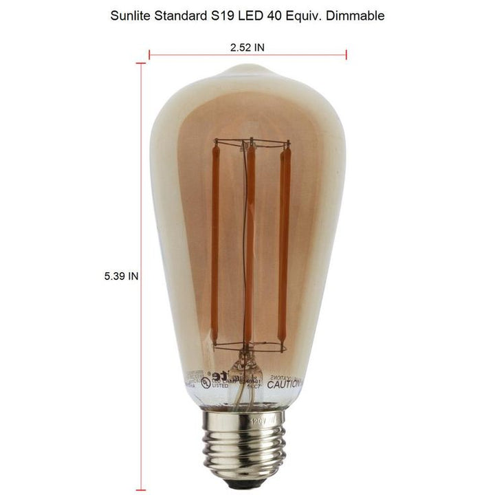 Sunlite 40-Watt Equivalent ST19 Dimmable Edison Filament Smoke LED Light Bulb, Amber 2200K (6-Pack)