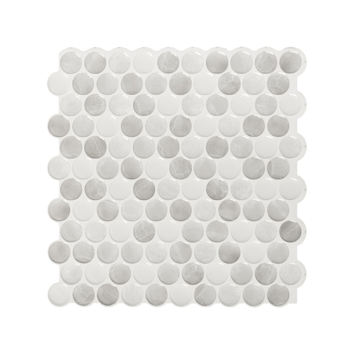 Smart Tiles Penny Roccia Gray 9-in x 9-in Glossy Resin Marble look Penny round Peel and stick Wall Tile product image