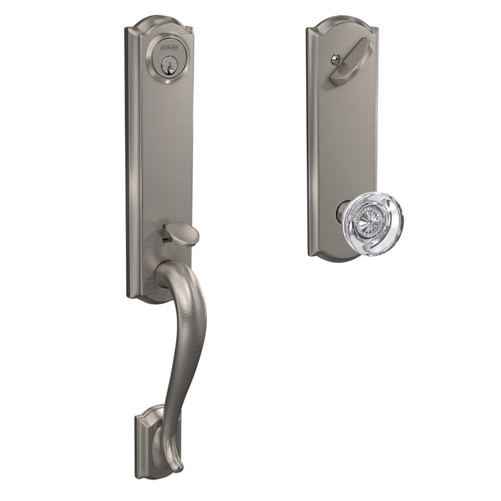 Schlage Custom Camelot Satin Nickel 3/4 Trim Single Cylinder Door Handleset with Hobson Glass Door Knob