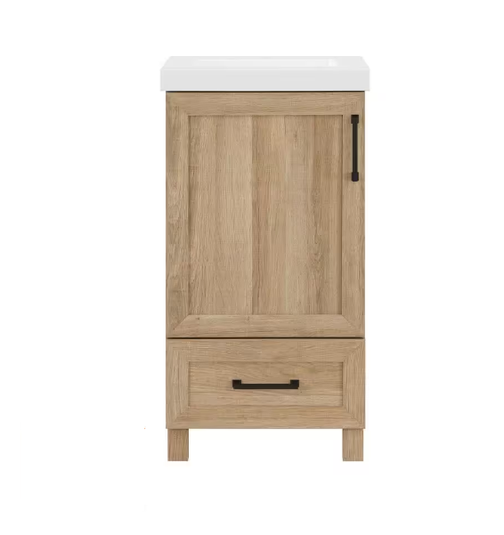 Glacier Bay Tobana 18 in. W x 19 in. D x 34 in. H Single Sink Bath Vanity in Weathered Tan with White Ceramic Top