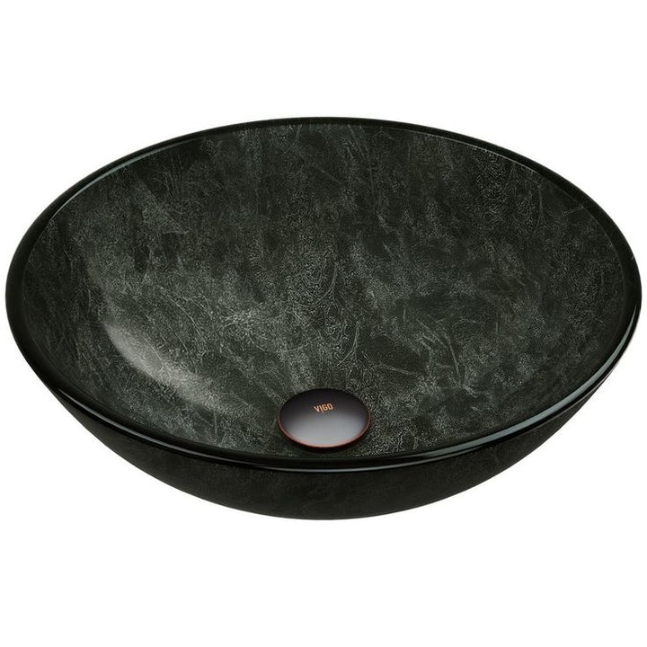 VIGO Gray Handmade Glass Round Vessel Bathroom Sink in Gray Onyx