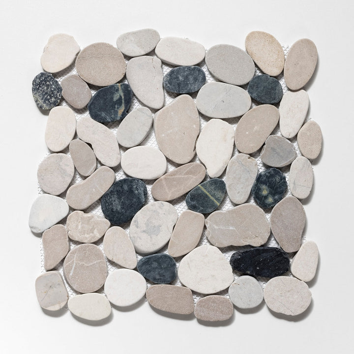 CRUZ BAY STUDIO Sliced Pebble Tile Bkack, White, Tan 12-in x 12-in Honed Natural stone Quartz Pebble Mosaic Floor and Wall Tile product image