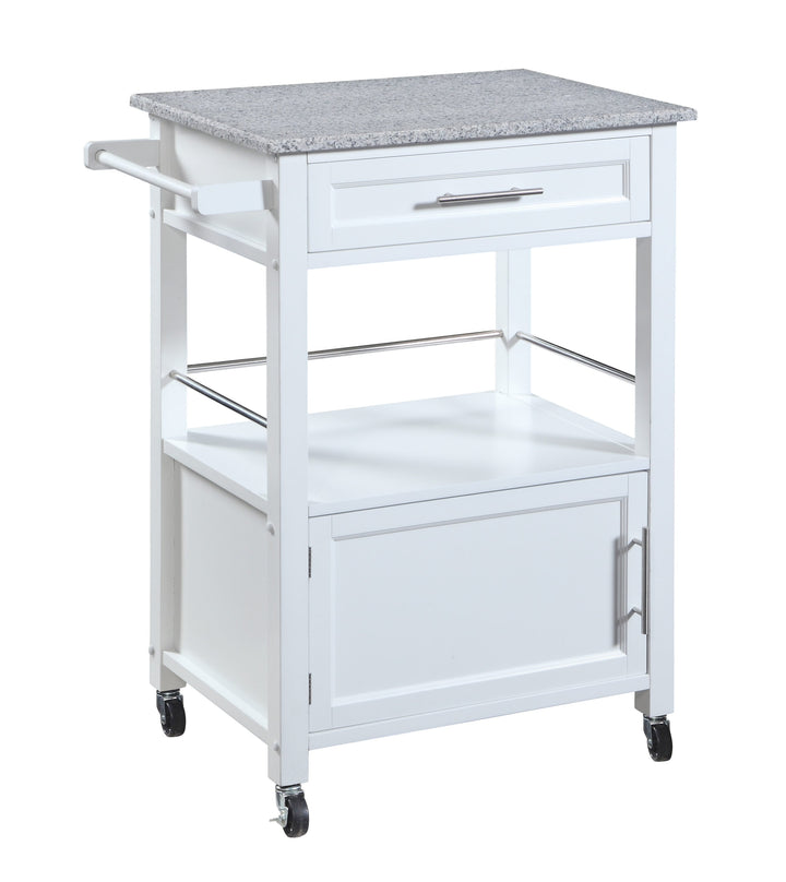 Linon White Wood Base with Mdf Granite Top Rolling Kitchen Cart (27-in x 18-in x 36-in)